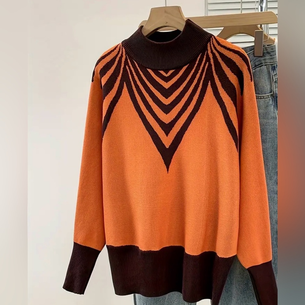 🔥Stylish Orange and Brown Turtleneck Sweater